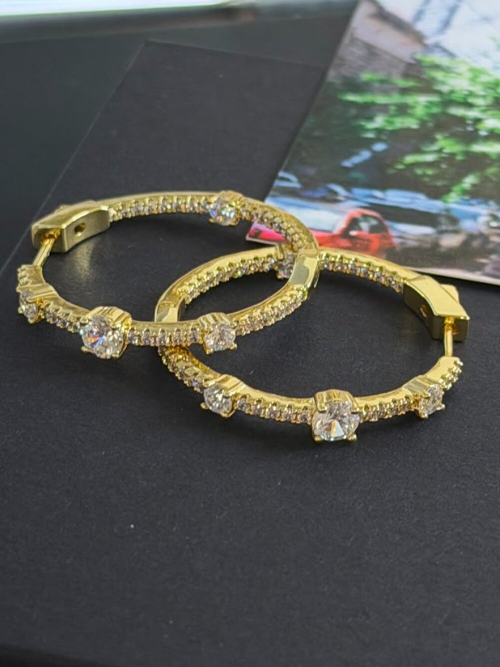 FREIDA ROTHMAN VAULT - Gold Hoops with Clear Stones